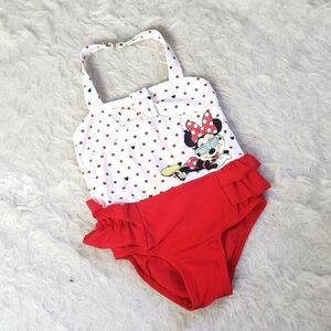 Disney Minnie Mouse swimsuit baby halter pin-up polkadot ruffle 3-6mo